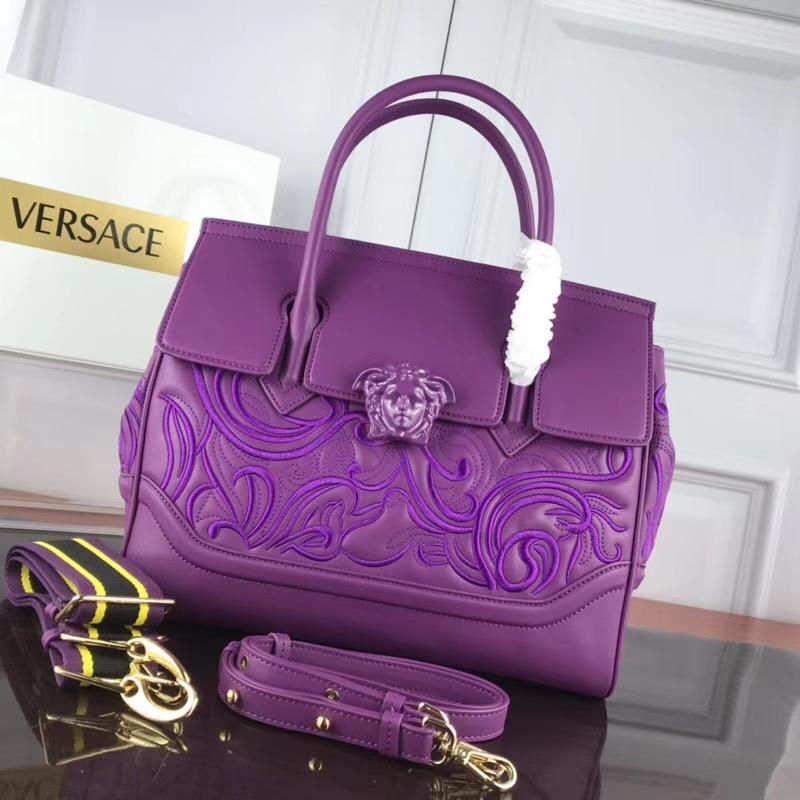 Versace Chain Handbags DBFF453 full leather embroidered purple